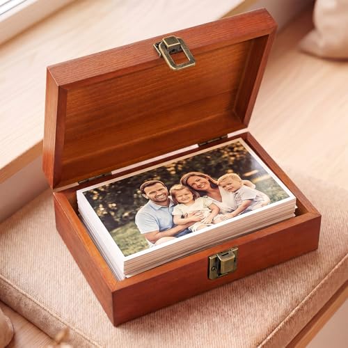 SiliFine Small Wooden Photo Storage Box Keepsake Box, Maple Red | Gift for Girlfriend Boyfriend Couple, Store Pictures Certificates Jewelry, Wedding Organizer with Clasp, Holds Mementos - color: Maple Red