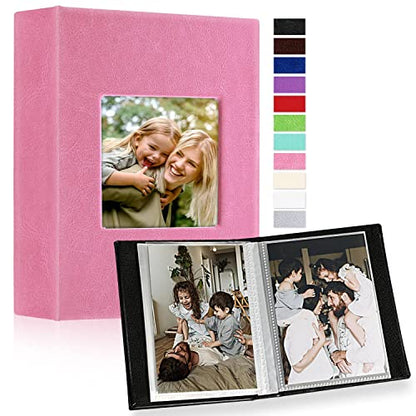 Ywlake Photo Album 4x6 50 Pockets 2 Packs, Small Mini Capacity Leather Photo Albums, Each Pack Holds 50 Top Loader Vertical Only Pictures Pink - color: Pink, size: 50 Photos/2PK