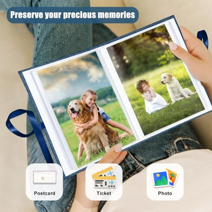 Photo Album 4x6 100 Pockets, Slip-in Picture Albums, Linen Cover Top Loader Vertical Pockets Albums for Baby, Kids Boy Girls, Wedding, Family, Anniversary, Blue - color: Blue, size: 100 Pockets white Bandage