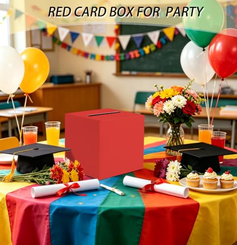 SietDESEO Red Card Box with Slot Money Gift Card Box Holder for Party Wedding Reception Birthday Graduation Bridal Shower Baby Shower Diaper Raffle Box - color: RED CARD BOX, size: 7.8 X 7.8 X 7.8 INCH