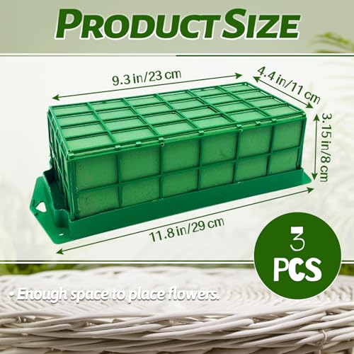3 Pcs Floral Foam Cage,Flower Cage Holder Foam,Green Rectangle Foam Cage Blocks for Fresh Flowers,Wedding,Home Decorations - size: 3 Pcs