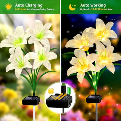 Solar Lights Outdoor, Gift For Women Mom Grandma Wife Daughter Friends, 4 Pack 16 Solar White Lily Flower Lights, Solar Flower Light Waterproof, Outside Decor Stake Light for Landscape Yard Patio Lawn - style: Solar White Lily