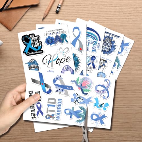 Blue Awareness Ribbon Hope Quotes Stickers Pack 50pcs Vinyl for Diabetes Patients Families Supporters Laptops Water Bottles Bumper Motorcycle Bike Bedroom Phone Case Hat - color: Diabetes Awareness 1