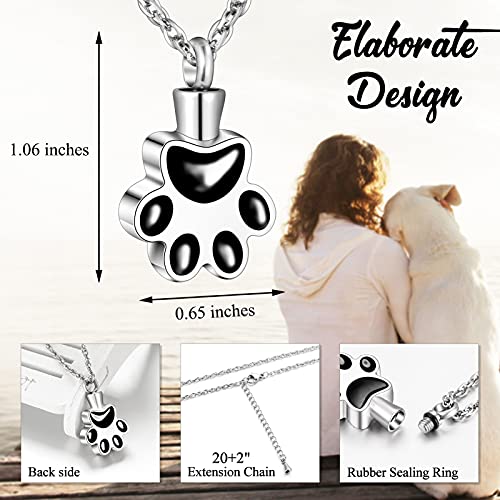 abooxiu Paw Print Urn Necklace for Ashes Cremation Necklace for Pet Ashes Stainless Steel Ash Necklace Memorial Ash Holder - color: Black