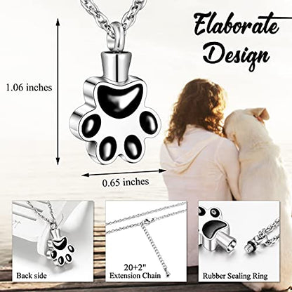 abooxiu Paw Print Urn Necklace for Ashes Cremation Necklace for Pet Ashes Stainless Steel Ash Necklace Memorial Ash Holder - color: Black