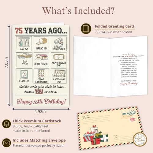 75th Birthday Card, 75th Birthday Cards for Women Men with Seal and Envelope, 75 Birthdayy Card for Mom Dad Grandma Grandpa Friend from Daughter Son Grandson Granddaughter - color: 75th