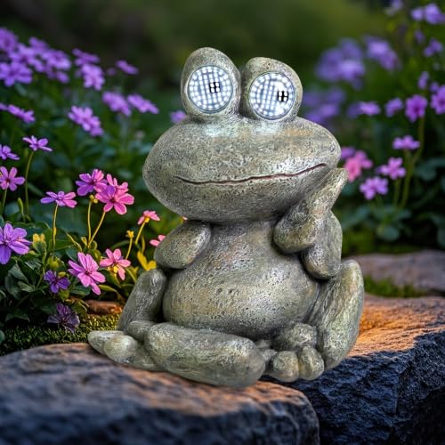 NBQQ Solar Frog Statue Resin Stone Art Statue Outdoor Yard Garden Ornament | Resin stone texture, garden patio yard decor, solar powered night light, weatherproof durable realistic frog sculpture - size: Frog