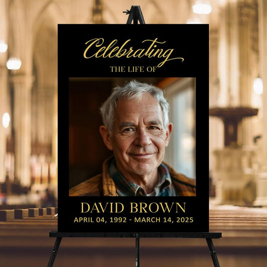 Elegant Black Gold Funeral Welcome Sign, Celebration Of Life Decoration, Memorial Decor Signs, Funeral Decorations, Celebration of Life Sign With Photo, Custom Memorial Welcome Signs with Picture - color: Style #5