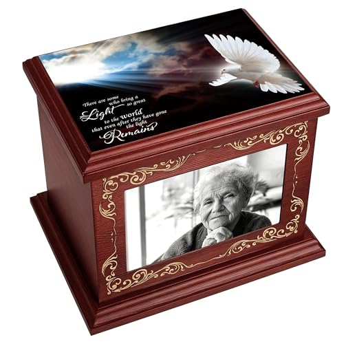 ADMLC Cremation Urns for Human Ashes Adult Up to 200 IBS with Photo Frame | 100% Wooden Handcrafted Memorial Keepsake Urn for Ashes,Funeral Burial Caskets Urn Suitable for Male Female Men Women Dad Mom