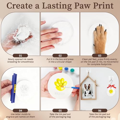 Pet Memorial Gifts for Dogs, Rotating Wooden Picture Frame for 4x6 Photo with Paw Print Kit Fur Jar Photo Album Bracelet Loss of Dog Sympathy Gift