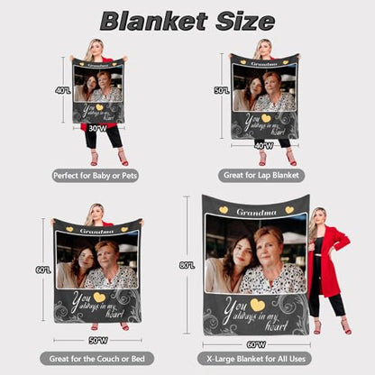 Personalized Memorial Blanket with Photos in Loving Memory for Loved Ones Lost, Custom Gift Loss of Dad Mom Son Daughter, Bereavement Sympathy (Style 4) - color: Gray