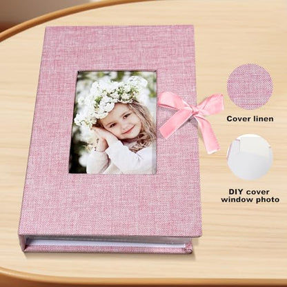 Photo Album 4x6 100 Pockets, Slip-in Picture Albums, Linen Cover Top Loader Vertical Pockets Albums for Baby, Kids Boy Girls, Wedding, Family, Anniversary, Pink - color: Pink, size: 100 Pockets white Bandage