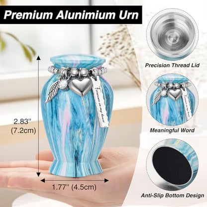 Customize Small Urn for Human Ashes Aluminium Keepsake Memorial | Mini Urn for Ashes, Meaningful Memorial Keepsake Gift, Durable Aluminum Cremation Urn with Elegant Design - style: Blue-Customize