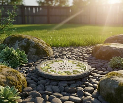 Magnolia Garden 10-Inch Let Love Grow Decorative Stepping Stone – Botanical Floral Resin Garden Walkway Tile – Elegant Sage Green Outdoor Accent – Romantic Wedding, Anniversary & Housewarming Gift - size: 10 x 10 x 0.63, style: Floral Let Love Grow