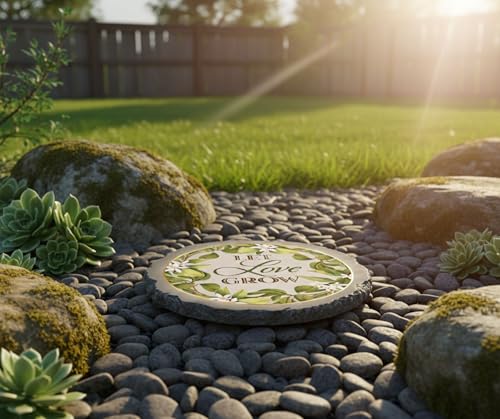 Magnolia Garden 10-Inch Let Love Grow Decorative Stepping Stone – Botanical Floral Resin Garden Walkway Tile – Elegant Sage Green Outdoor Accent – Romantic Wedding, Anniversary & Housewarming Gift - size: 10 x 10 x 0.63, style: Floral Let Love Grow