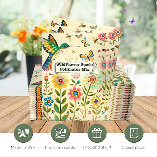 20 Wildflower Seed Packets - Pollinator Seed Mix for Guests - Thank You Gifts Party Favors - Gifts Wild Flower Throw and Grow Perennial Annual Mix to Attract Pollinators Bees - Hummingbirds Non-GMO - size: Pack of 20