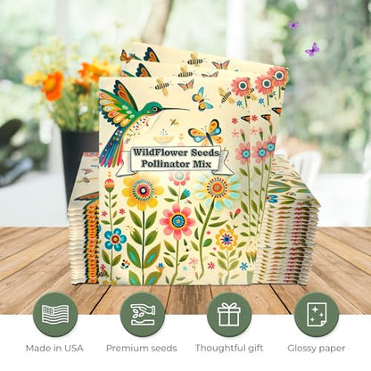 20 Wildflower Seed Packets - Pollinator Seed Mix for Guests - Thank You Gifts Party Favors - Gifts Wild Flower Throw and Grow Perennial Annual Mix to Attract Pollinators Bees - Hummingbirds Non-GMO - size: Pack of 20