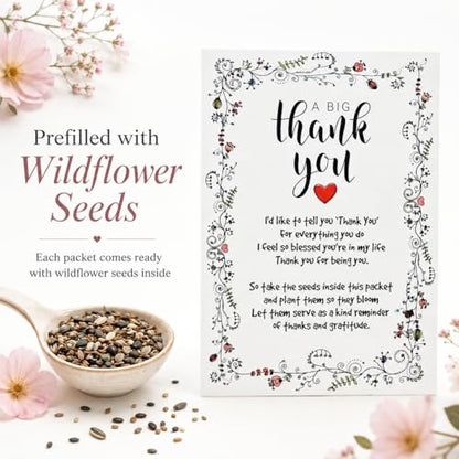 Thank You Seed Packets | 20 Pre-Filled Wildflower Seed Favors for Guests | Party Favors for Wedding Bridal Shower Baby Shower Celebration of Life Memorial Birthday Baptism | Seed Paper Thank You Cards