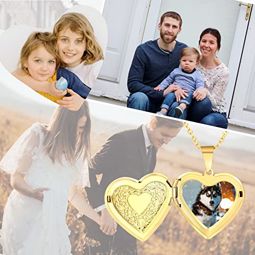 Personalized Heart Locket Necklace for Women with Picture Custom Inside Engraved Text Silver/Gold/Rose Gold Photo Locket Stainless Steel Memorial Gifts for Mom Daughter Grandmother - color: A4: Gold Flower Pattern (Non-custom)