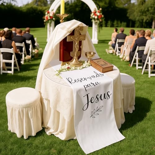 Yousoontic Reserved Memorial Wedding Chair Sign Decor | 14x49 Inch Linen Banner, In Loving Memory Ceremony Tribute for Wedding Chairs, Heaven Memorial Signage, Saved Seat Holder - style: Reservado Para Jesus