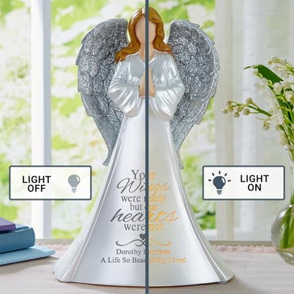 Let's Make Memories Personalized Memorial Angel - Sympathy Angel - Lighted Memorial Angel - with Sympathy - Memorial Light - Personalized with Your Loved One's Name - 10.5" W x 14.4" H x 1.5" D - style: Wings of Love Angel