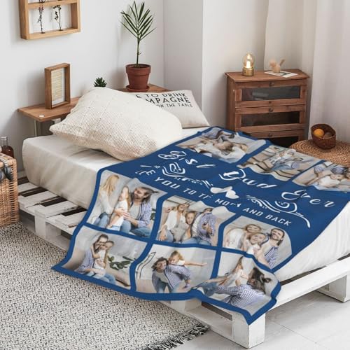 Fathers Day Birthday Gift for Dad Custom Blanket with 9 Photo & Text, Personalized Blankets with Picture to My Dad, HD Printing Customized Flannel Throw Blanket Gifts for Best Daddy Grandpa Ever - color: Dad-1