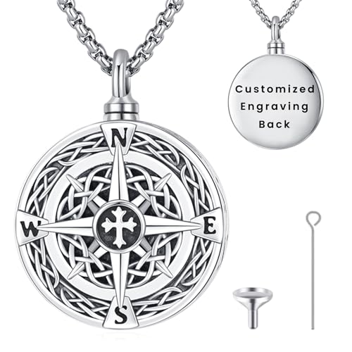 Urn Necklace for Ashes for Women/Men 925 Sterling Silver Cremation Jewelry w/Funnel Filler Memorial Jewelry Gifts - color: D-Compass 2, style: Customized