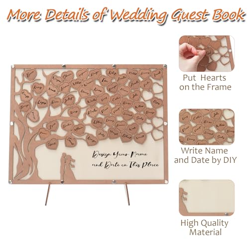 Wedding Guest Book Alternative, Guest Book Wedding Reception with Wooden Hearts Guest Book Signs for Wedding Anniversary Birthday Party Baby Shower - color: Wood