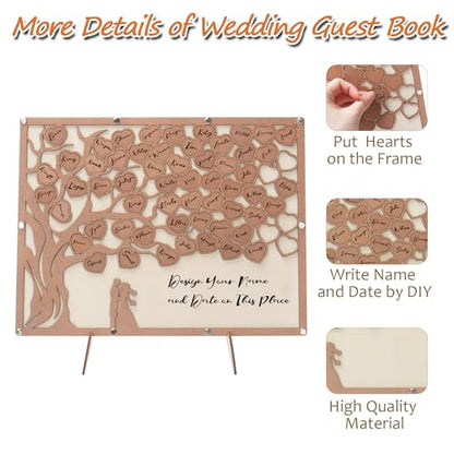 Wedding Guest Book Alternative, Guest Book Wedding Reception with Wooden Hearts Guest Book Signs for Wedding Anniversary Birthday Party Baby Shower - color: Wood