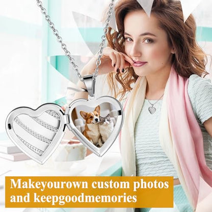 OIDEA Locket Necklace for Women: Gold Photo Lockets that Hold Picture Stainless Steel Necklace with Picture Inside Birthday Mothers Day Jewelry Gifts for Womens - color: stripes heart - silver custom