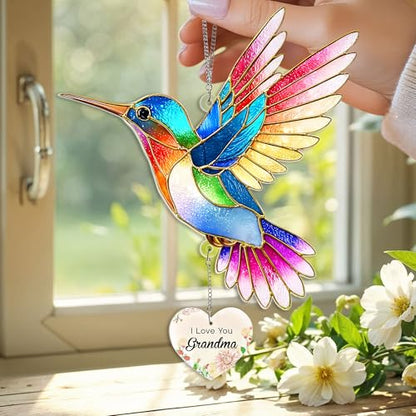 Hummingbird Acrylic Suncatcher with Heart Charm, I Love You Grandma Gift, Gifts for Grandma, Hummingbird Gifts, Grandma Birthday Gifts - color: Grandma Hummingbird