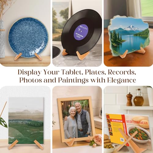 XKDOUS 2 Pack Plate Stand for Display Wood Picture Frame Cookbook Holders - color: Bamboo, size: 6.5'' 2 Pack