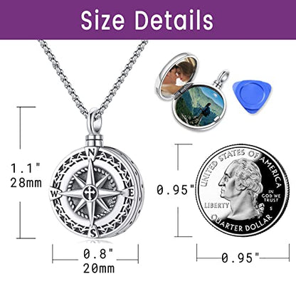 Compass Necklace for Women Men 925 Sterling Silver Pendant Urn Necklaces for Ashes Picture Locket Necklace Anchor Necklace Viking Necklace Crystals CZ Moonstone Abalone Shell Turquoise Compass Jewelry - color: T-N-Urn Necklace Holds Picture, style: Urn Ne