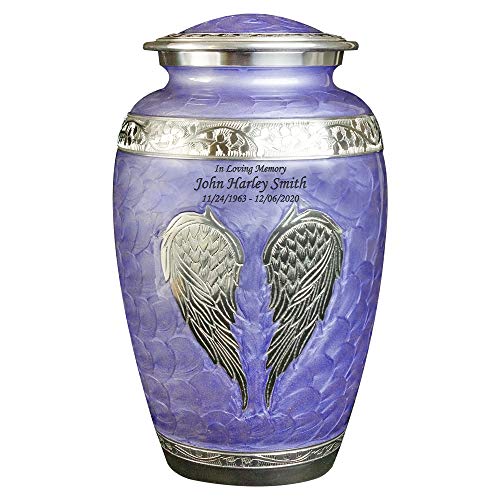 Custom Engraved Angel Wings Funeral Cremation Urn with Velvet Bag (Lilac, Extra Large) - color: Lilac, size: Extra Large