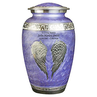Custom Engraved Angel Wings Funeral Cremation Urn with Velvet Bag (Lilac, Extra Large) - color: Lilac, size: Extra Large