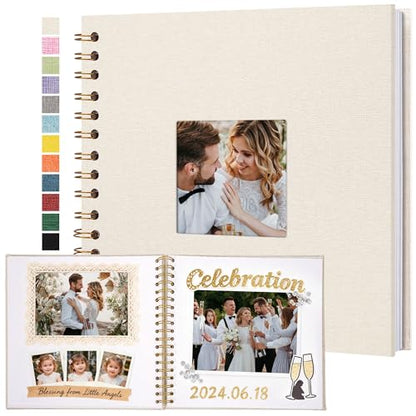 Scrapbook Photo Album, Linen Covered, 8x8 Inches, 20 Sheets/40 Pages | Hardcover Kraft White Pages, Wedding Guest Book, Travel Memory Book, Christmas, Baby Shower Keepsake, Family Album - color: White, size: 8x8 Inch 40 Pages