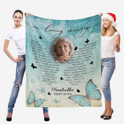 LOSARON Custom Memorial Blanket with Pictures & Name for Loss of Grandma Grandpa Mother Father Husband Wife Dog Custom Sympathy Gift - color: 1 Photo-2