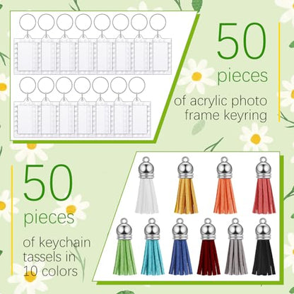 Yaomiao Acrylic Photo Keychain with Tassel Clear Blank Custom Keychain Frame Holder Insert Picture Keyring Making Kit - style: Wavy Rectangle