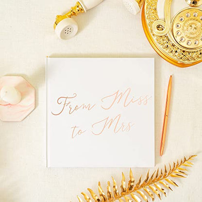 Calculs From Miss To Mrs Picture Book for Instax Film, Polaroid Bridal Shower Guest Book Blank Pages Bride To Be Scrapbook, 8.5” Square White Cover Rose Gold Script - style: Latin