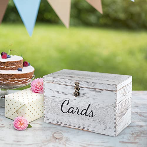 MDLUU Wood Wedding Card Box, Rustic Wedding Money Case with Lock, Envelope Holder Card Receiving Box for Reception, Birthday Party (White) - color: White