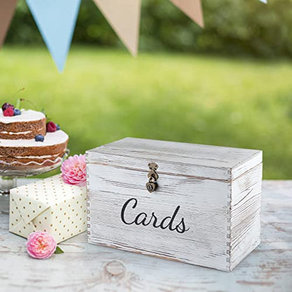 MDLUU Wood Wedding Card Box, Rustic Wedding Money Case with Lock, Envelope Holder Card Receiving Box for Reception, Birthday Party (White) - color: White