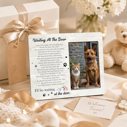 Pet Dog Cat Memorial Photo Frame - Waiting At The Door Dogs Wooden Tabletop Picture Frame - Sympathy Memorial Gifts For Loss Of Dog Cat Owner - In Loving Memory Rainbow Frames Favors -07 - style: Rainbow 1