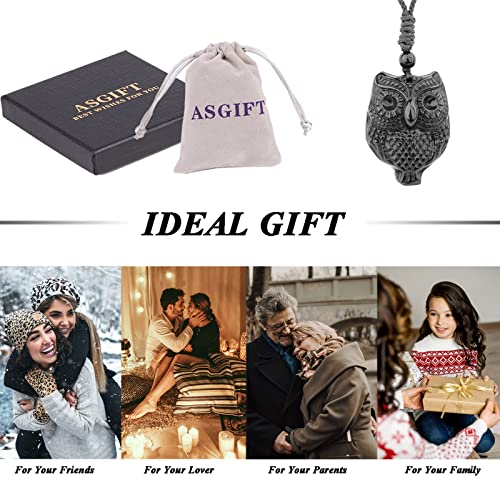 ASGIFT Black Obsidian Necklace Healing Crystal Stone Amulet Protection Pendant with Adjustable Rope Necklace Birthday Christmas Gift for Men Women - color: Owl A