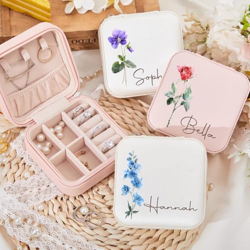 Ajiangwu Bridesmaid Gifts,Personalized Travel Jewelry Case with Custom Name,Small Jewelry Organizer for Rings, Necklaces, Bracelets, Earring,Bridesmaid Proposal Gifts Ideas - color: Design 2