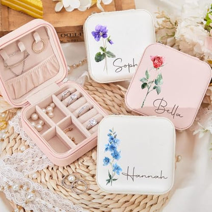Ajiangwu Bridesmaid Gifts,Personalized Travel Jewelry Case with Custom Name,Small Jewelry Organizer for Rings, Necklaces, Bracelets, Earring,Bridesmaid Proposal Gifts Ideas - color: Design 2