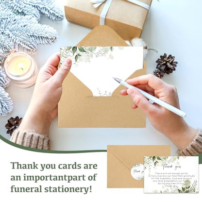 50 Set Funeral Thank You Cards with Envelopes and Matching Seal Stickers,Thank You Sympathy Cards with Message,Bereavement Sympathy for Funeral Family Friends Loved Ones - style: Leaves