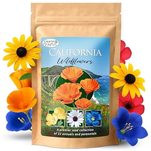 California Wildflower Seed Mix – Over 54,000 Flower Seeds, Covers 300 Sq Ft | 22 Colorful Annual and Perennial Wildflower Varieties for California Gardens, Includes California Poppy, Attracts Pollinators