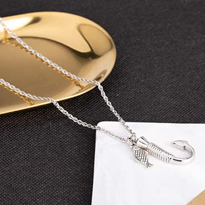 Fishing in Heaven Cremation Urn Necklace for Ashes & Fishing hook Memorial Pendant