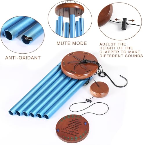 Memorial Wind Chimes for Loss of Loved One – Sympathy Gift for Loss of Dad, Mom, Baby, or Friend – Outdoor Bereavement Wind Chimes, Blue Round Design - size: Blue - Round Design