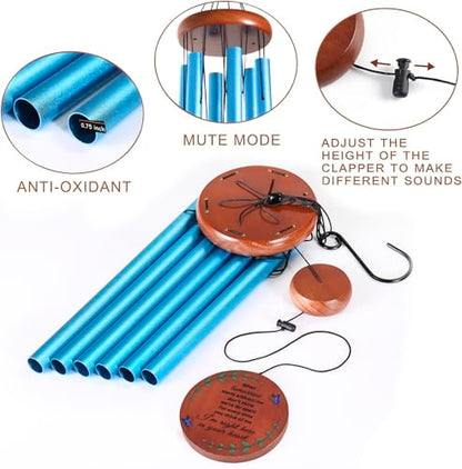 Memorial Wind Chimes for Loss of Loved One – Sympathy Gift for Loss of Dad, Mom, Baby, or Friend – Outdoor Bereavement Wind Chimes, Blue Round Design - size: Blue - Round Design